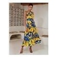 Femmes Robe Midi Robe Midi Jaune Sans manches Fleuri Ceinturé Impression Printemps & Été Col haut Robe à Motifs S M L
