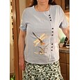 Blusa de Mujer 100% Algodón Botón Estampado Fin de Semana Streetwear Básica Casual Parecida al Lino Manga Corta Cuello Redondo Blanco Verano Primavera