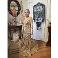 Corte Trompeta Sirena Cola barrida Trajes de gala Vestidos de noche Corte Cenicienta Vestimenta formal Elegante Brillos Y Estrellas Manga Larga Escote en Pico Carnaval Formal afroamericano Encaje