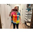 T-shirt en gaufre pour femmes impression graphique géométrique vintage élégant classique à manches courtes col rond hauts réguliers quotidiens bleu rouge violet orange été printemps