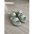 Sandalias verdes de mujer con soporte para el arco del pie: cómodas sandalias sin cordones con doble tira, calzado informal ligero y acolchado para caminar y viajar. &uso diario