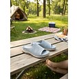 Sandalias planas grises de punto cómodo con soporte para el arco del pie para mujer: sandalias deportivas ligeras y transpirables con suela acolchada, calzado casual de verano para interiores,