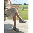 Sandalias planas grises para mujer con soporte para el arco del pie, cómodas, con doble tira y puntera abierta, de punto y plantilla anatómica. Calzado casual para uso diario en verano, viajes y