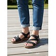 Sandales noires confortables pour femmes avec soutien de la voûte plantaire – chaussures de marche rembourrées à bride réglable, sandales légères et antidérapantes pour les voyages et le shopping.