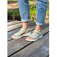 Sandales de marche vertes pour femmes avec soutien de la voûte plantaire – chaussures confortables, respirantes et perforées, avec bride velcro ajustable, sandales légères et rembourrées pour les
