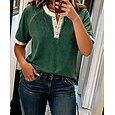 Mujer Henley Shirt Vintage Moda Elegante Manga Corta Tops regulares Casual Playa Azul Piscina Rosa Morado Naranja Verde Trébol Verano Primavera