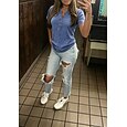 Mujer Henley Shirt Lavado ácido Lavado vintage Vintage Moda Elegante Sin Mangas Manga Corta Henley Tops regulares Casual Playa Azul Piscina Amarillo Rosa Naranja Gris Verano Primavera