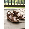 Sandales compensées marron pour femme avec soutien de la voûte plantaire – sandales minimalistes à bride cheville, chaussures confortables, légères et ajustables avec coussinet pour la marche, confort