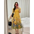 Mujer Vestido Midi Vestido de cambio Vacaciones Casual Boho Diario Vestido de verano vestido de primavera Ajuste regular Floral Graphic Manga Corta Cuello Barco Amarillo Verde Claro Rosa Azul cielo