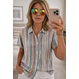 Camisa de señora de manga corta Gráfico geométrico de rayas Vintage Tropical Elegante Cuello regular Tops diarios Verde Salvia Rosa Púrpura Naranja Verde Verano Primavera