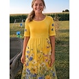 Mujer Vestido Midi Vestido de cambio Vacaciones Casual Boho Diario Vestido de verano vestido de primavera Ajuste regular Floral Graphic Manga Corta Cuello Barco Amarillo Verde Claro Rosa Azul cielo