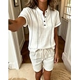 Mujer Blusa Graphic A Rayas Vintage Elegante Básico Manga Corta Escote en Pico Tops regulares Casual Diario Azul Piscina Blanco Rosa Naranja Verde Trébol Verano Primavera