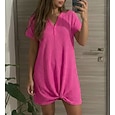 Dames Knielengte jurk Wafeljurk T shirt jurk Basic Klassiek Dagelijks Vakantie Ruim Passend Effen Korte mouw V-hals blauw Khaki Zwart Rode roos Zomer Lente