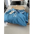 Voor heren Ribgebreide top Met Textuur Casual Feestdagen Revers Korte mouw Basic Modern Effen Knop Ademend Lente zomer blauw Marineblauw Ribgebreide top