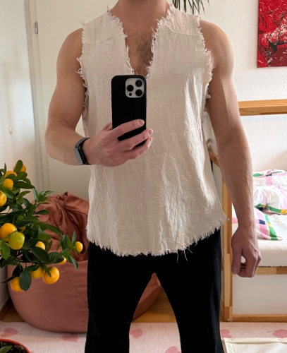 Homme Chemise en lin Débardeur Gilet Sous-Vêtements Sans manches Col en V Été Uni Mode Bohème Classique Rue Occasionnel Sports Beige T-shirt haut de gamme pour homme