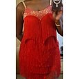 Vestido de baile latino con borlas, ropa de actuación para mujer, sin mangas, para rumba, salsa, chachachá, vestuario de baile escénico (solo vestido).