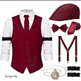 Rétro Vintage Années Folles Années 1920 Tenues Gilet Ensemble d'accessoires Gentleman Gangster Déguisement Homme Costume de Carnaval 8 pièces Noël Halloween Carnaval Mascarade Cocktail Le thème de la