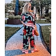 Gerade geschnittene Hose aus seidigem Satin mit smaragdgrünem Rosengartenmuster