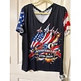 Unabhängigkeitstag Amerikanisches Jubiläum Patriotisches Frauen T-Shirt Druck Grafik Flagge Vintage Stilvoll Klassisch Kurzarm V-Ausschnitt Reguläre Oberteile Täglich Blau Schwarz Weiß Rot Sommer