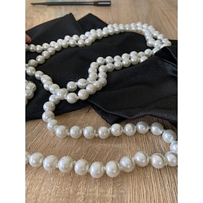 LOLIAS 2 Pcs 1920s Gatsby Accessories Imitation Pearls Rhinestone Bracelet Adjustable Ring Set and Flapper Beads Cluster Long Pearl Necklace for Gatsby Costume Party