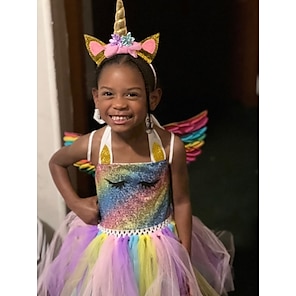 Little Jupiter Premium Girls Rainbow Unicorn Tutu Set 4PC Layered Dress for Age 2-8 Years Costume Unicorn Party 
