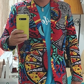 Voor heren Jas Blazer Bruiloft Cocktail kledij Winddicht Houd Warm Afdrukken Lente Herfst Afdrukken Casual Cocktail jurk Normaal Normale pasvorm Regenboog Jacks