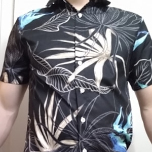 Men's Shirt Graphic Shirt Aloha Shirt Leaves Turndown Black White