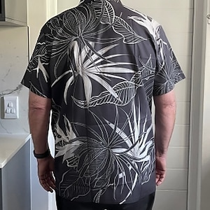 Men's Shirt Graphic Shirt Aloha Shirt Leaves Turndown Black White