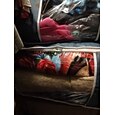 Organisateur de sac de rangement pour vêtements de grande capacité avec poignée renforcée, adapté aux couvertures, literie, pliable avec fermeture à glissière robuste, fenêtre transparente