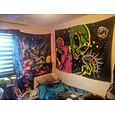 Halloween Schädel Skelett Schwarzlicht Wandteppich UV-Reaktiv Trippy Nebeliger Pilz Hängender Wandteppich Wandkunst Wandmalerei für Wohnzimmer Schlafzimmer Dekorationen