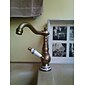 badkamer wastafel kraan, antiek messing retro stijl enkele handgreep een gat standaard uitloop draaibare kraan set met keramische handgreep en warm/koud water