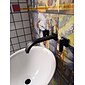 badkamer wastafel kraan, muurbevestiging messing waterval wijdverspreide zwarte twee handgrepen twee gaten badkranen