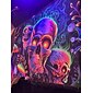Halloween Schädel Skelett Schwarzlicht Wandteppich UV-Reaktiv Trippy Nebeliger Pilz Hängender Wandteppich Wandkunst Wandmalerei für Wohnzimmer Schlafzimmer Dekorationen