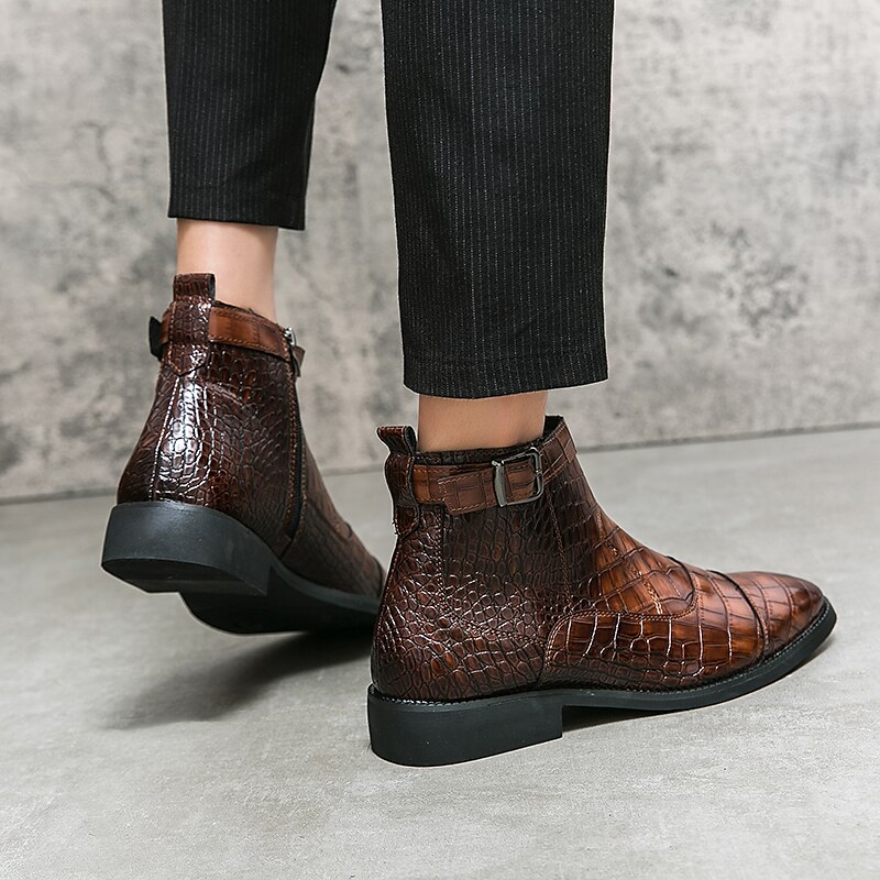 Men's Chelsea Crocodile Pattern Vintage Boots – shoeestime