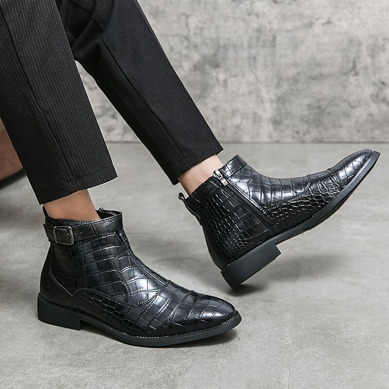 Men's Chelsea Crocodile Pattern Vintage Boots – shoeestime