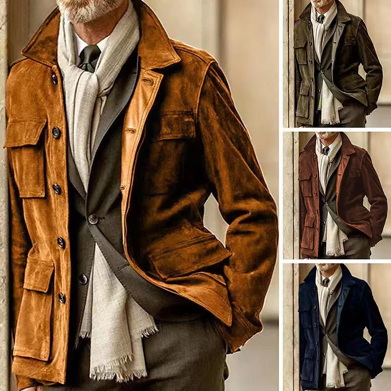 Men's Winter Coat Jacket Trench Coat Suede Trench Coat Outdoor Daily Wear Fall & Winter Polyester Windbreaker Outerwear Clothing Apparel Fashion Streetwear Plain Pocket Lapel Single Breasted 2023 - € 32.99 –P1