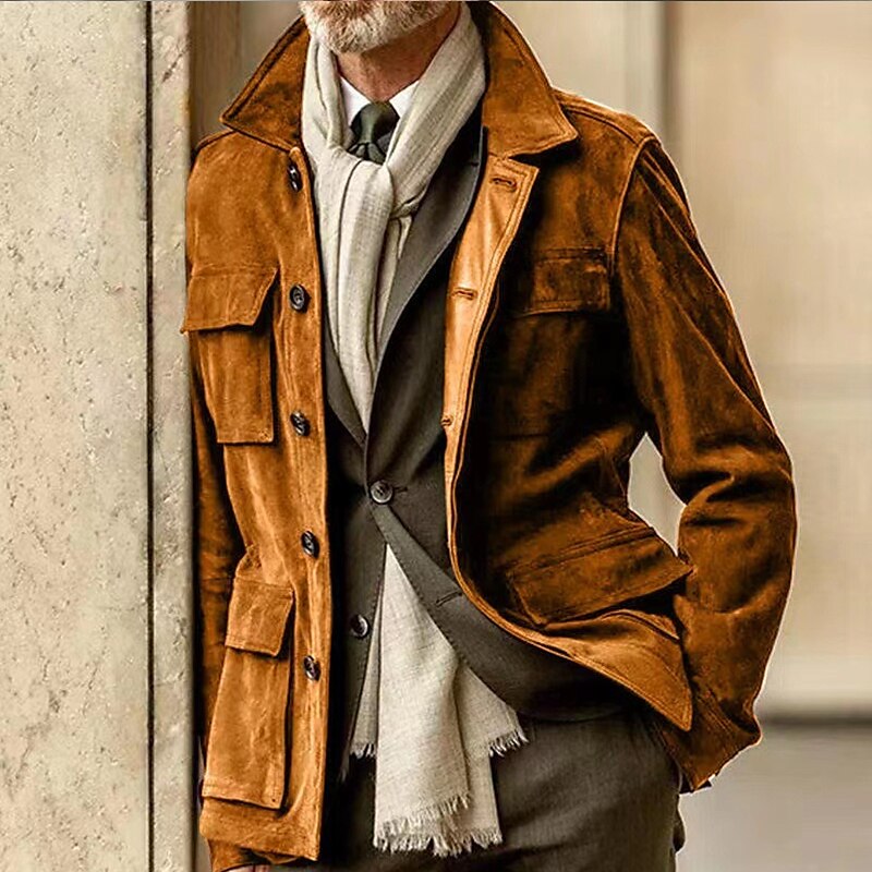 Men's Winter Coat Jacket Trench Coat Suede Trench Coat Outdoor Daily Wear Fall & Winter Polyester Windbreaker Outerwear Clothing Apparel Fashion Streetwear Plain Pocket Lapel Single Breasted 2023 - € 32.99 –P2